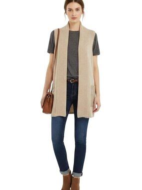 Chicos Women's Knit Open Front Faux Leather Pockets Long Sweater Vest Size 0/S